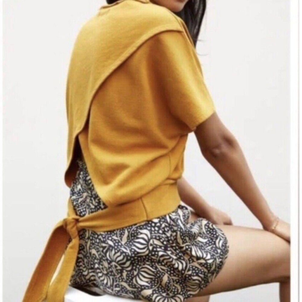 Sleeveless Mustard Knit Top with Back Tie